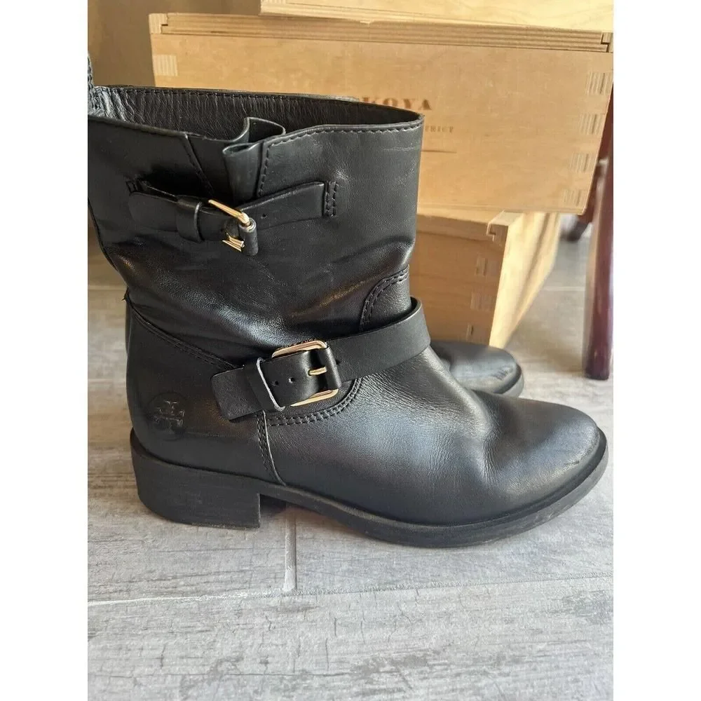 TORY BURCH Christie Leather Moto Ankle Boot Bootie Designer Fall Winter Casual 8